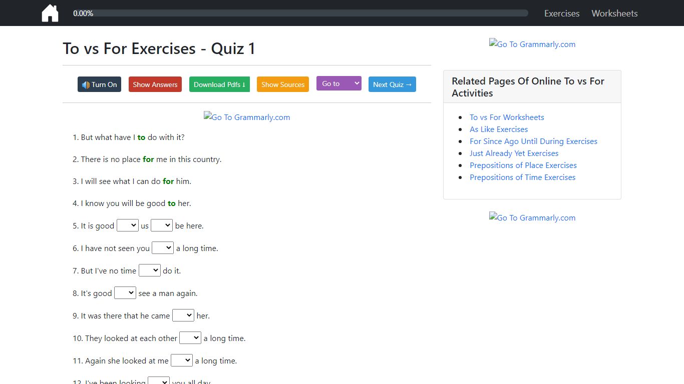 2244 To vs For Exercises [101 Online Tests] - Grammarism